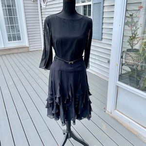 Kay Unger black silk tiered dress size 8